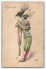 Mille Artist Signed Postcard Pretty Woman France Fashion Big Hat c1910's Antique picture