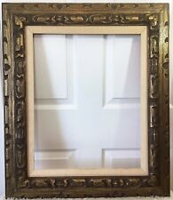 Vintage MCM Carved Mexico Wood Gold Linen Heart Picture Art Frame Holds 16x20 picture