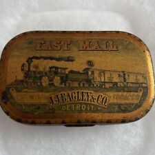 Fast Mail Small Flat Pocket Tobacco Tin circa 1890 Early Train J.J. Bagley picture