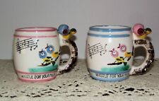 Japan Hand Painted 1950's WHISTLE FOR YOUR MILK Mug Pink or Blue NOS picture