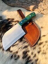 Handmade Stainless Steel Cleaver Chef Knife Resin Wood Handle W/ Leather Sheath picture
