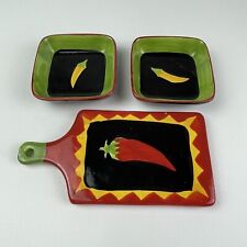 Ceramic Chili Pepper Condiment Set With 2 Bowls And Small Cutting Board picture