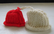 2 Vintage Handmade Red & White Crochet Christmas Bells #2 picture