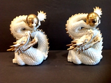Vintage Iridescent White with Gold Tone Dragon Sea Serpent Lot of 2 JAPAN picture
