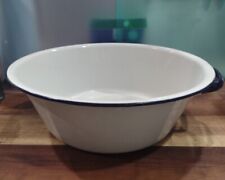Vintage Large Porcelain Enamel Ware Tub Basin Round Wash Bowl 16