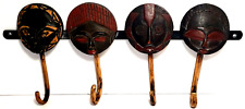 Handcrafted African Carved Wood Hook Rack Faces Hand Painted Wall Art Hanging picture