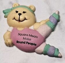 Vintage Russ Berrie Square Meals Make Round People Teddy Bear Exercising Magnet picture