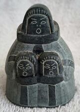 Vintage Canadian Eskimo Inuit Woman And Two Children Carved From Stone Signed picture