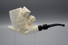 The Great Horned Owls Smoking Pipe New Block Meerschaum Handmade Custom Case#432 picture