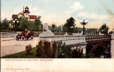 postcard Glitter Card South Entrance To Lake Park Milwaukee Wisconsin A16 picture