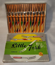 Vintage Set of 12 LITTLE FORKS Lakt Handle in original box VERY COLORFUL RARE picture