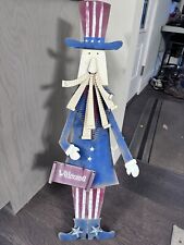 Folk Art Americana Metal Standing Uncle Sam Statue Figure Primitive Style 36” picture