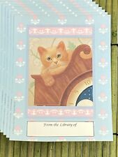 Vintage Self Stick Bookplates Cat on Clock Box of 10 Antioch Bookplate Co 1988 picture