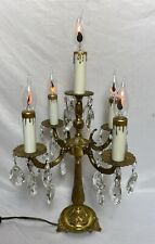 Vintage Spanish French Style Brass Candelabra Lamp Girandole 5 Light Crystals picture
