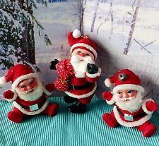 Lot Of 3 Vintage Flocked Christmas Santa Figures Ornaments  picture