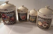 Susan Winget Canister Set Hearts Fruits Watermelon Pears Peaches Apples Set Of 4 picture