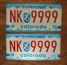 1975 1976 COLORADO Bicentennial License Plate PAIR / SET # NK - 9999 picture