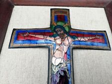 LARGE FIRE EMAIL CROSS LEAGUE ABBEY CRUCIFIXION CHEST STAINED GLASS 12th S picture