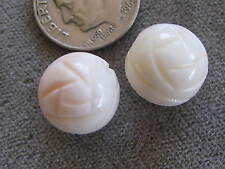 Pr Vintage Natural Carved Chinese Angelskin Coral Beads Creamy White Blush 12mm picture