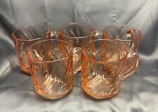 Vintage Set/5 Rosaline Arcoroc Pink Swirl Glass Coffee Mug Cup France Depression picture