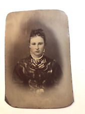 Pretty Young Girl, Brooch, Earrings, Lovely Dress, c1880s, Tin Type Photo #2426 picture