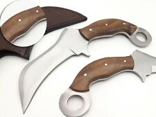 RARE SHARP FIX BLADE KARAMBIT HUNTING FIGHTER KNIFE WALNUT WOOD GRIP  SHEATH picture