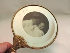 Antq Hand Mirror 2 Sided Beveled Mother & Baby Photo Vanity Dresser Faux Antler picture