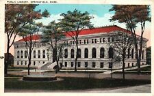 Postcard MA Springfield, Mass Public Library, 1930 White Border Vintage a5257 picture