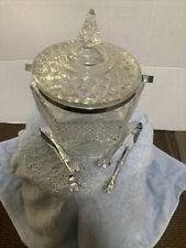 Vintage 1960s Anchor Hocking WEXFORD GLASS Ice Bucket HEXAGON Lid Chrome Handle picture
