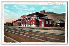 Green River WY Postcard Station Depot Railroad Train On Union Pacific System picture