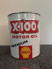 Vintage Shell X-100 Premium Motor Oil Steel-Sided 1 Gallon Can Opened picture