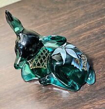 Vintage Fenton Green Art Glass Deer Fawn Hand Painted Figurine w sticker, signed picture