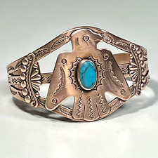 Copper Bell Trading Native American Thunderbird Turquoise Cuff Bracelet Vintage picture