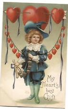 Postcard Valentine's Day My Heart's Best Gift Little Boy Fancy Clothes Hearts picture