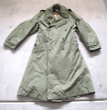 WW2 US Military Trench Coat Men 42 Size Medium Green Overcoat Vintage Wool Liner picture