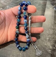 REAL Blue Agate Aqeeq Islamic Prayer 33 beads Tasbih Misbaha Rosary Tasbeeh 10mm picture