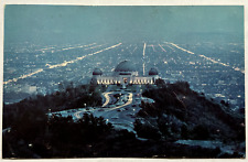 City Of Greater Los Angeles Griffith Observatory Aerial View Night Time Postcard picture