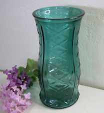 VTG E O Brody Teal Blue Diamond Pattern Flower Vase USA picture