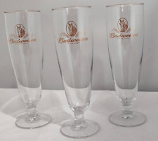 Vintage BUDWEISER set of 3 Gold rim 12 Oz Clydesdale Beer Pilsner Fluted Glass 8 picture