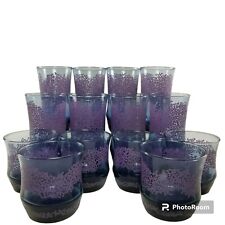 Libbey Drink Glasses (14) Vtg MCM Set Purple Coral Lotus 70's Juice Tall Short picture