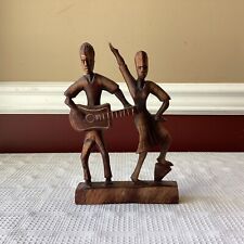 VTG Wooden Carved Figurine Of Musician & Dancer, 8 1/4” T., Signed picture