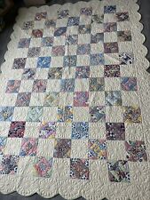 Vintage 1930's Hand Stitched Quilt 65x90 AMAZING stitching Scalloped edging picture