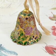Cloisonne Vintage Bell Openwork Twisted Wire Green Pink Enamel Brass Ornament picture