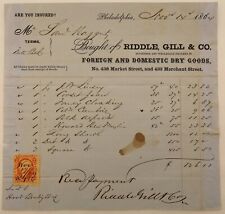 Antique Paid Invoice, Riddle & Gill Co., Wholesale Fabrics, Philadelphia 1864 picture
