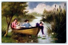 1910 Womens Boating On The River Lily Pad Creekside Pennsylvania PA Postcard picture