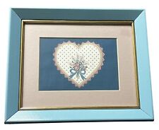 Vintage Country Heart Picture Blue Painted Frame 11-1/4” x 9-1/2” Ex. Used Cond. picture
