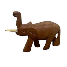 Vintage Asian Elephant Brown Wooden Hand Carved Tabletop Souvenir picture