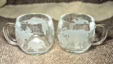 Mugs Cups TWO World Globe Nestle Frosted Globe 1970's Nescafe Clear Glass Map picture