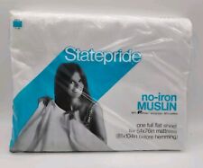 Vintage Statepride No Iron Muslin One Full Flat Sheet, White, NEW picture