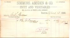 Simmons & Amsden Boston MA 1886 Billhead Fruits & Vegetables Faneuil Hall Market picture